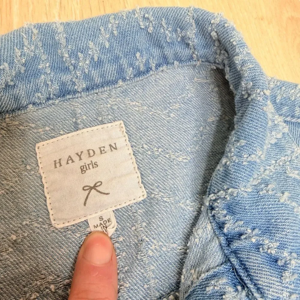 HAYDEN Girls Herringbone Blue Jean Jacket Size Small $65